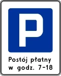 Znak D-44 strefa płatnego parkowania lub śr&oacute;dmiejska strefa płatnego parkowania